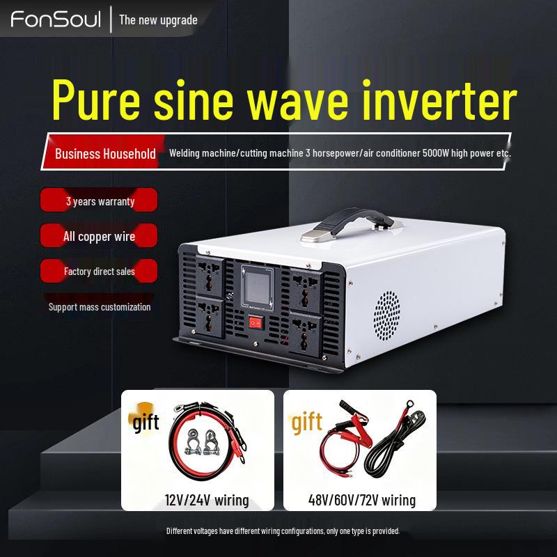 5000W Pure Sine Wave Inverter for Household & RV: Anti-Backflow, 12-72V to 220V.