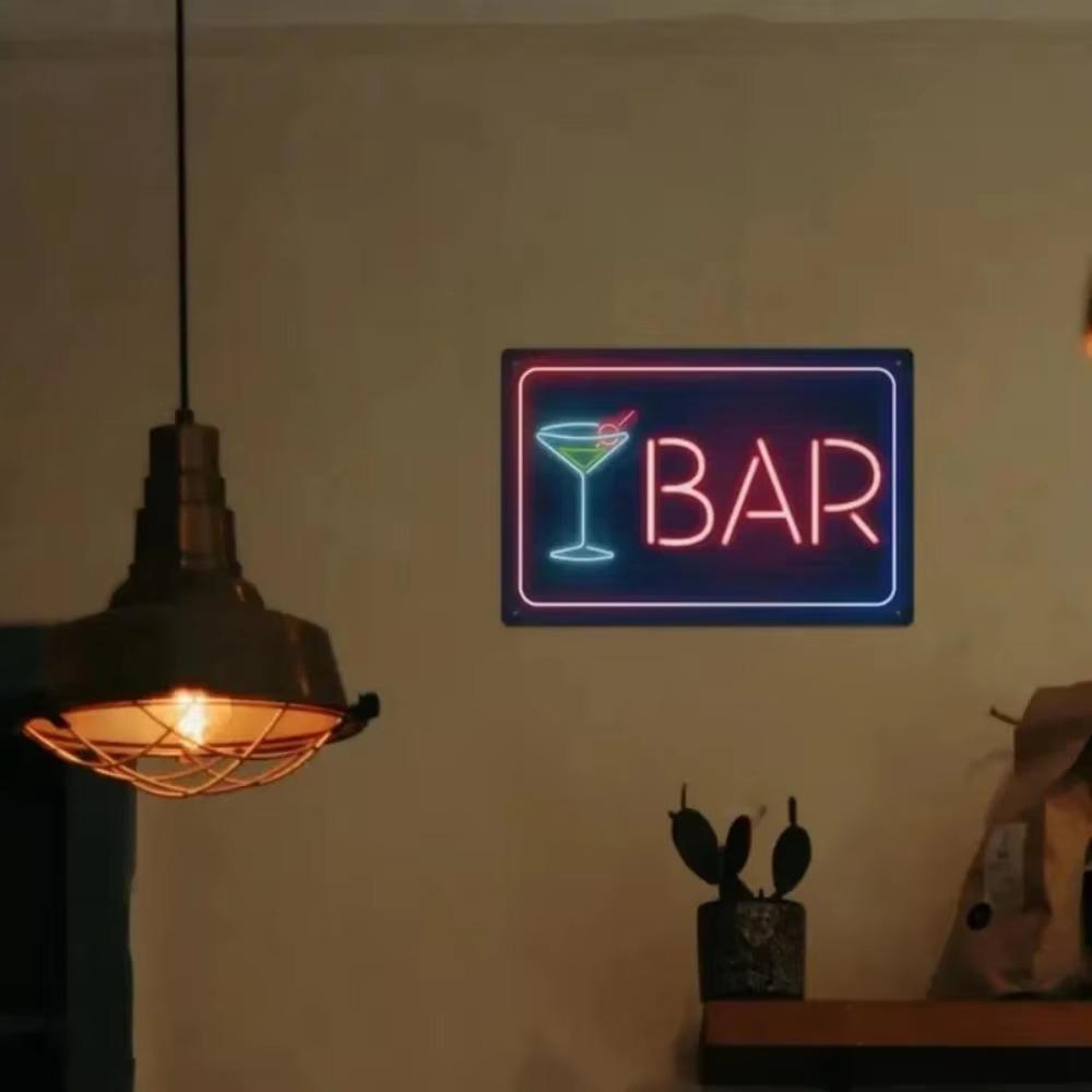 BrandName 1pc Bar Neon Sign | 'Bar Open' Vintage Metal Look | Home Bar/Store/Party Decor + Business Hours Sign