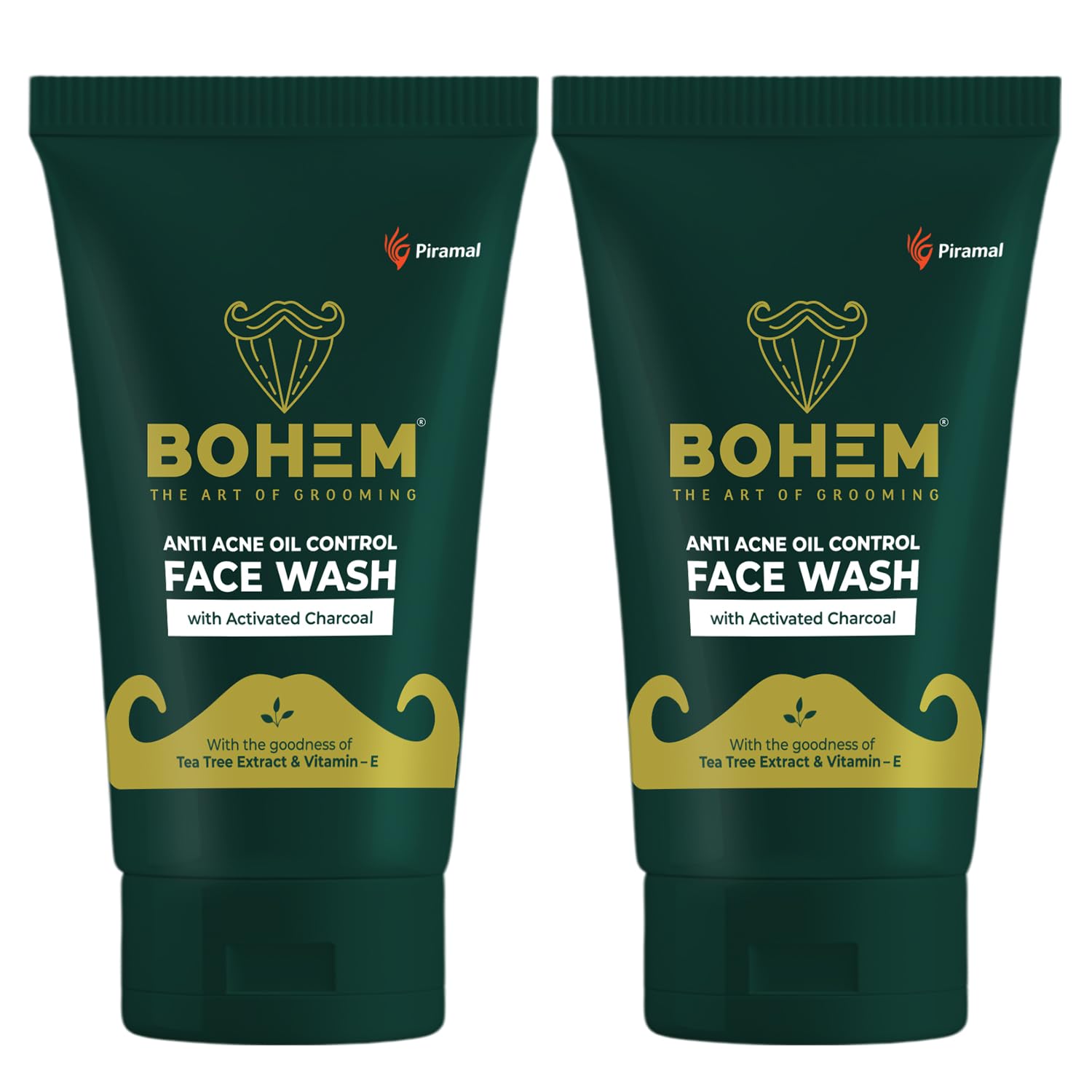 

BOHEM Гель для умывания с активированным углем против акне для мужчин 100 мл x 2 | Контроль жирности, Детокс и Осветление кожи, Экстракт чайного дерева и витамин Е