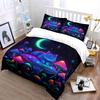 Dreamy Cat and Glowing Mushrooms Print Bedding Set 1 Duvet Cover 2 Pillowcases for Adult and Children Luxury Gift Full Size