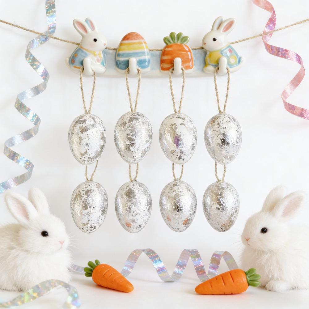 24 Piece Plastic Easter Silver/Golden Foil Egg Hanging Easter Decorative Ornament  Indoor