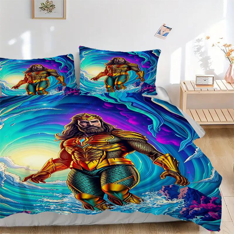 

3pcs Aquaman Cover Set, Bedding Set, Soft Comfortable Duvet Cover, For Bedroom, Guest Room (1*Duvet Cover + 2*Pillowcases, Without Core) yy2 135x200cm