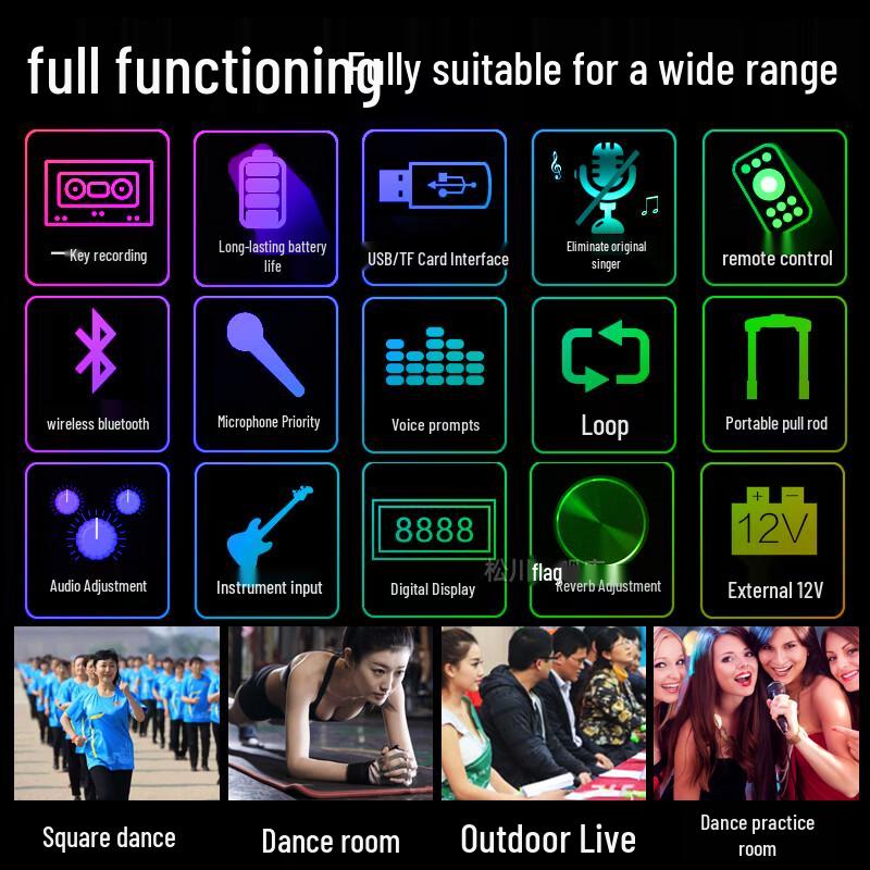 Portable Karaoke Bluetooth Speaker with Dual Wireless Microphones CN plug (adapter included)