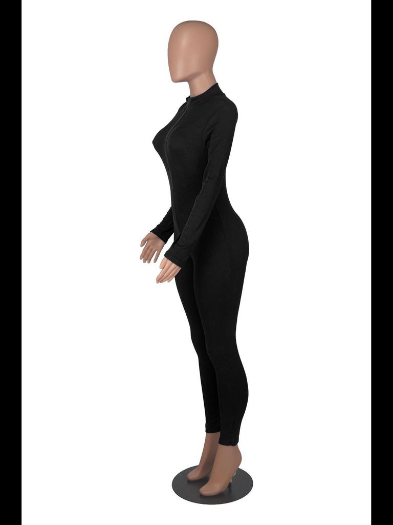 2022 Autumn European and American Pit Stripe Zipper Sports Jumpsuit