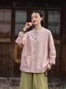 Spring Hemp Color Block Stand Collar Zen Jacket - Women's Cotton Linen Chinese Style Cardigan