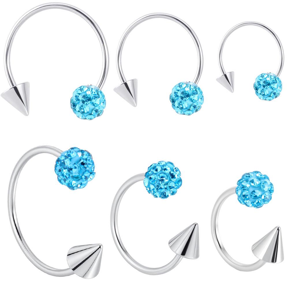 Shamballa Kristal Toplu ve Konik Uçlu C Şekilli Titanyum Barbell - Parlak At Nalı Dudak ve Burun Halkası Piercing