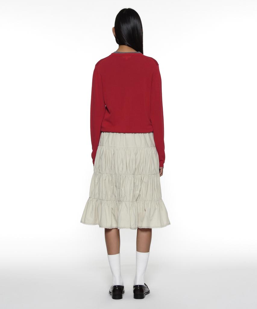 Partimento Woman Pwc Lace Trim Tiered Midi Skirt_Beige