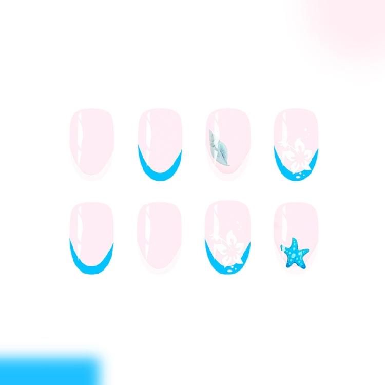 Elegante Unghia Finta Floreale Gradiente Blu Bianco Plastica Glitterata Press On Unghia Manicure Rapida Fai-da-te Per Evento Nuziale