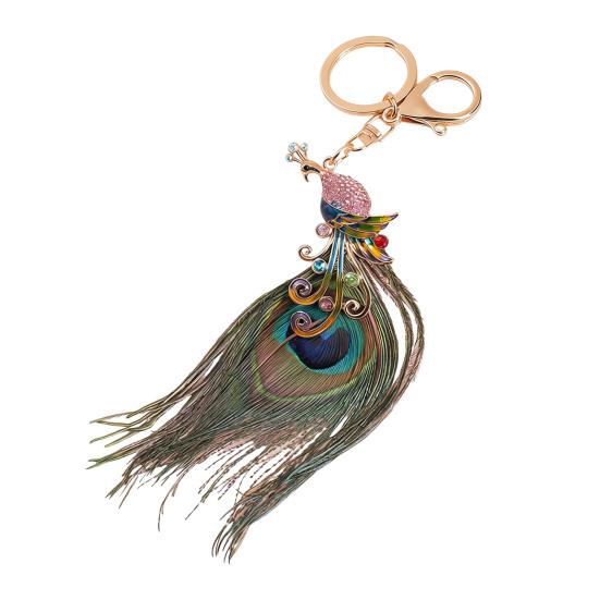 Rhinestone Peacock Keychain Enamel Peacock Charm with Feather Sparkly Peacock Key Chain Bag Charm Gift for Women Men