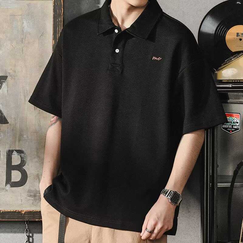 Amerikansk Mode Vintage Andningsbar Fukttransporterande Herr Lös Pikétröja - Skrynkelfri Vardaglig Sport Kortärmad Skjorta med Krage