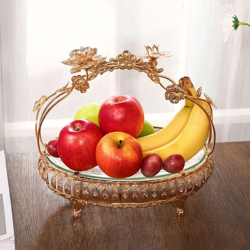 European Style Metal Fruit Plate Portable Handle Retro Storage Basket  For Home Kitchen Bar