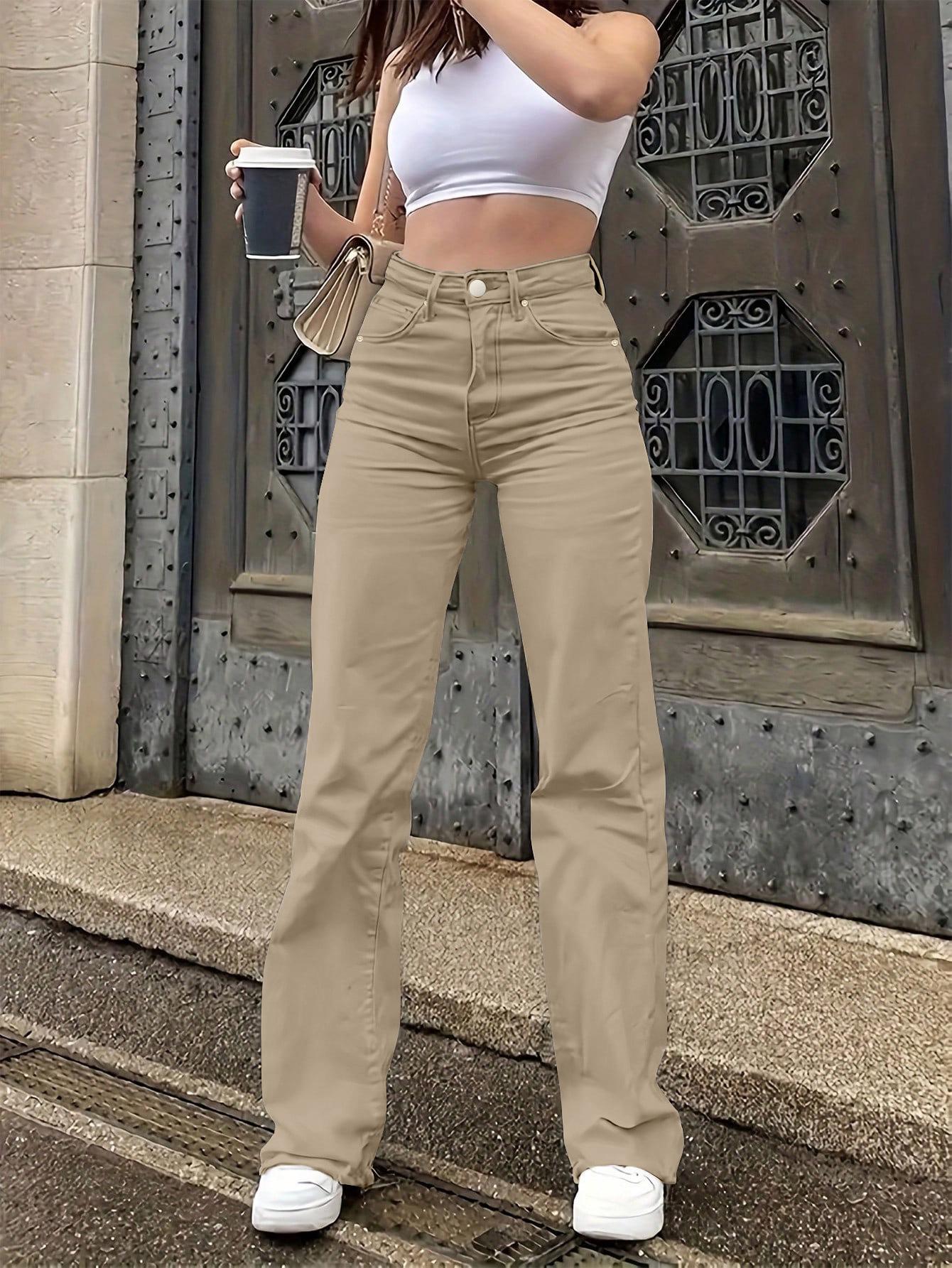 

2025 Женские однотонные повседневные джинсы прямого кроя L хаки