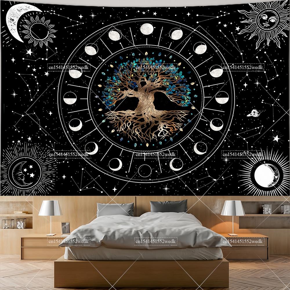 Tarot Altat Cloth Tree Of Life Tapestry Bohemian Divination Celtic Star Witchcraft Tapestrys Aesthetic Home Decor Moon Phases