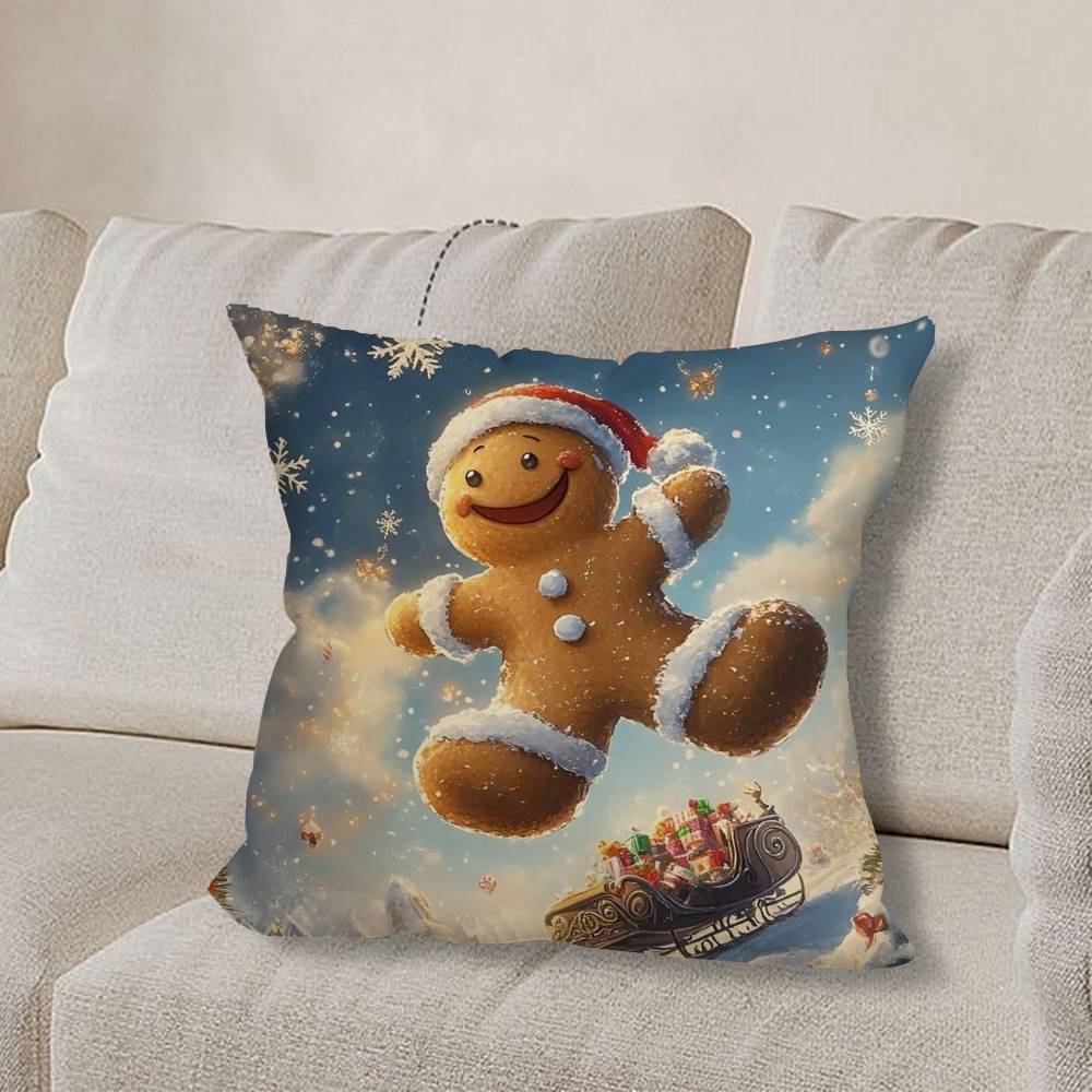 Christmas G-gingerbread Art Pillow Case Sofa Living Room Bedroom Headboard Backrest Cushion Square Cushion Nap Time