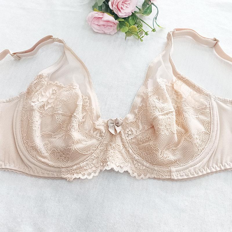 Large Size Fat Mm with Steel Rim Thin Cotton Cup Bra Wind Thin Style Large Chest Lace Large Size Underwear Women