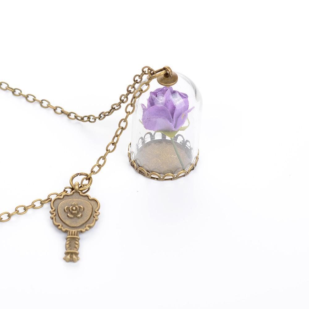The Little Prince Rose Glass Bottle Necklace With Alloy Pendant And Leather Chain For Women