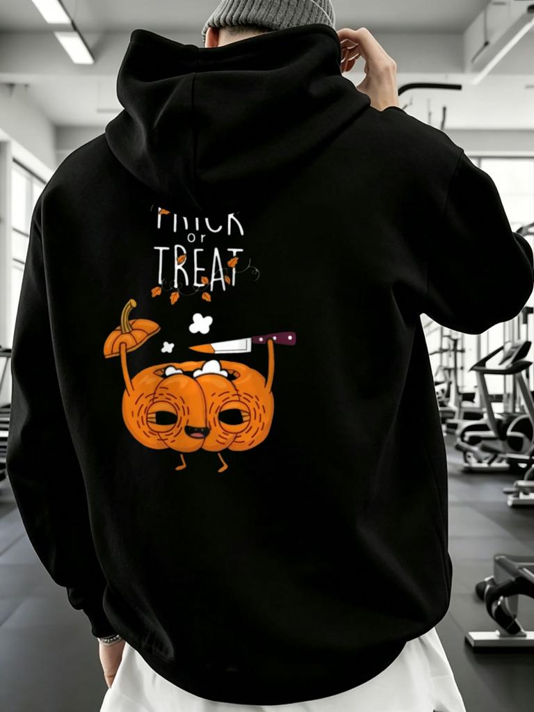 Casual Streetwear Style, Hoodie, Funny Trick Or Treat Pumpkin Graphic, Autumn Halloween Season, Gift for Boyfriend Or Friend