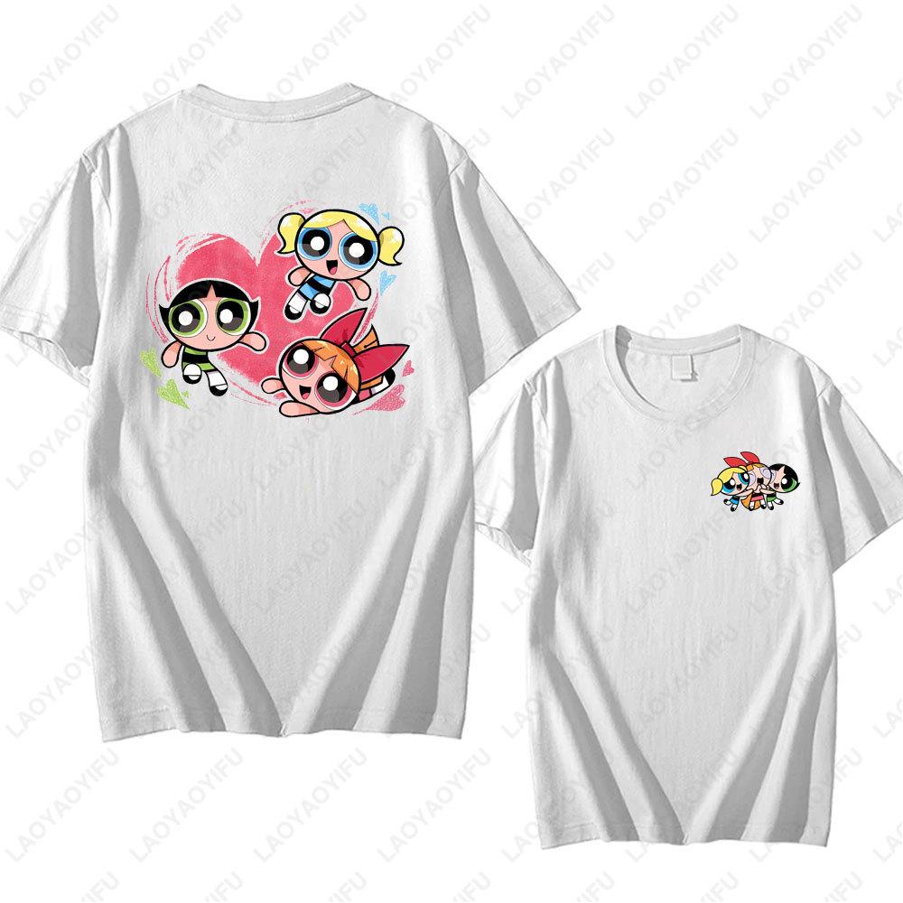 The Powerpuff Girls Anime Tshirt Trendy Kawaii Woman Clothing O Neck Summer Cotton Short Sleeve Tee Retro Trend Cool Street Tops