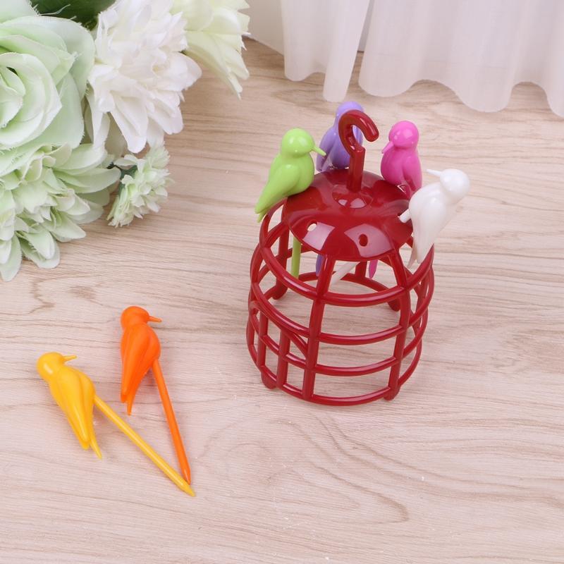 6 Pcs for Creative Birdcage Fruit Fork Toothpick Plastic Stand Holder