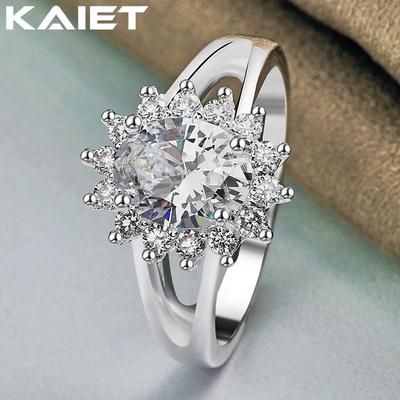 925 Silver Flower Shiny Crystal 7-10 Ring Charm Accessories For Women Jewelry