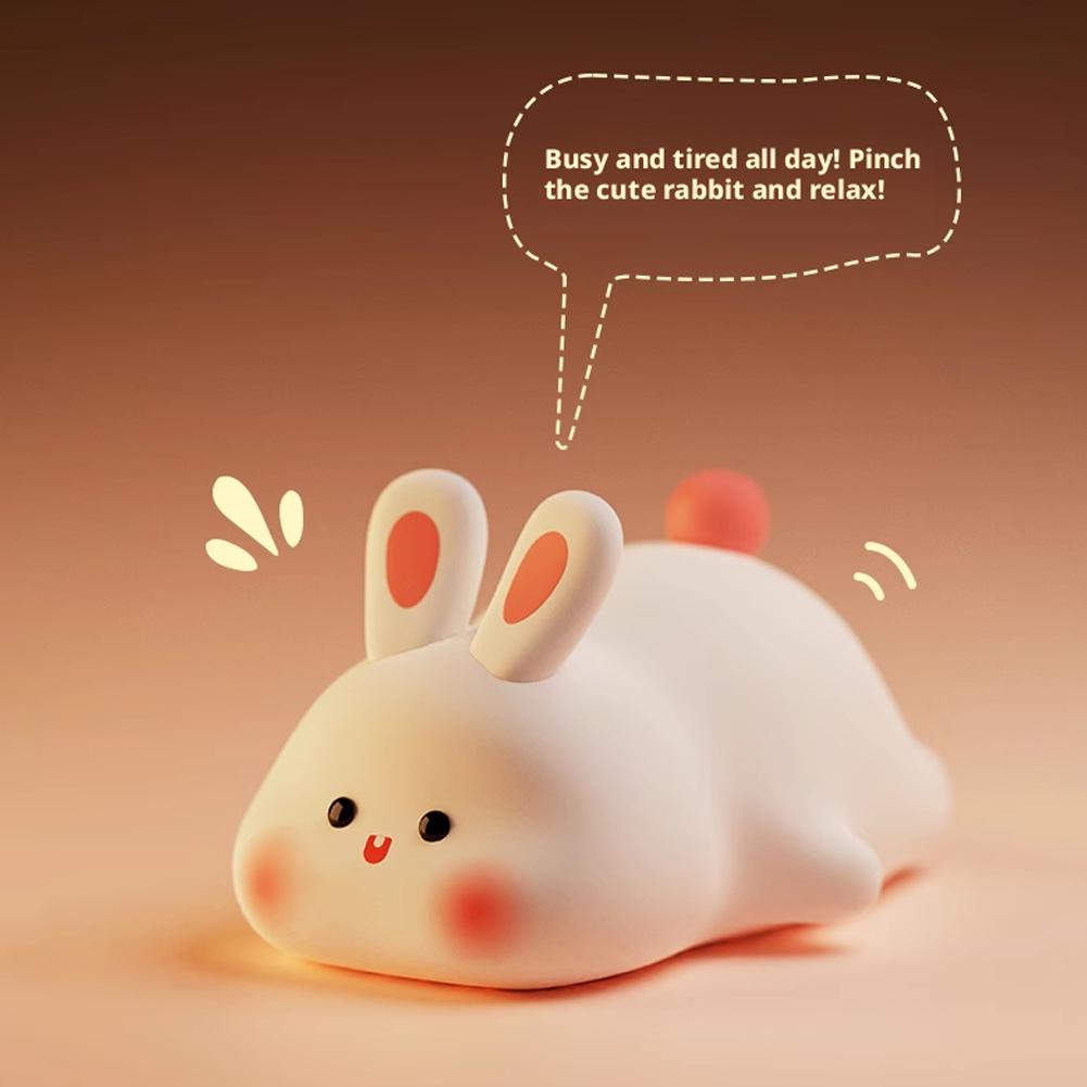 Rechargeable LED Silicone Night Light Light Up Bunnies Big Face Rabbit Decor Cute Bunny Lamp Novelty Gifts Kids Room Bedroom
