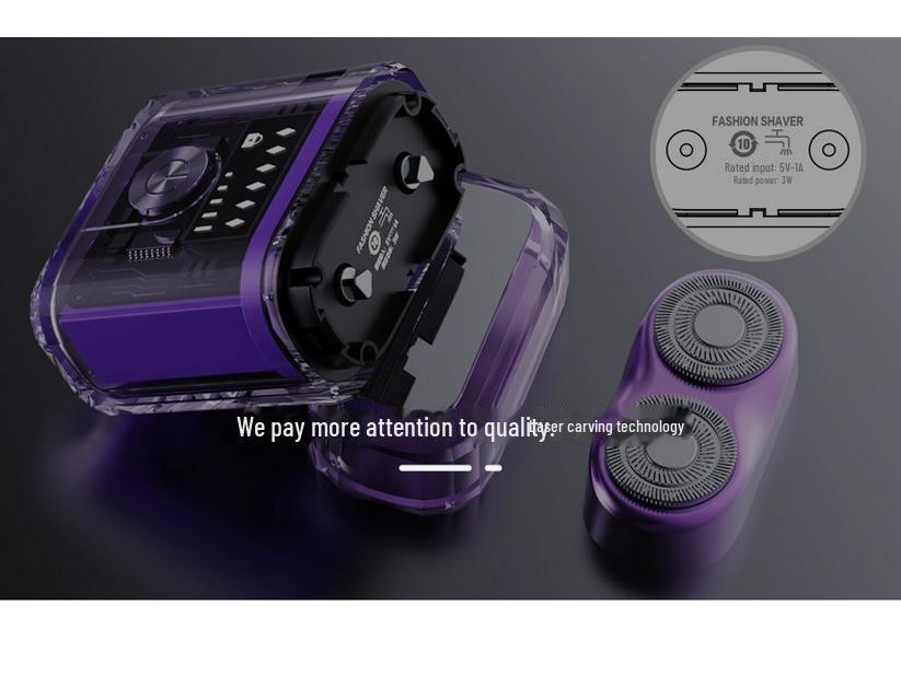 AMT Dual Engine Wiederaufladbarer Elektrorasierer - Transparentes Mecha-Design, Doppelkopf, Waschbar, Mini, Große Kapazität.