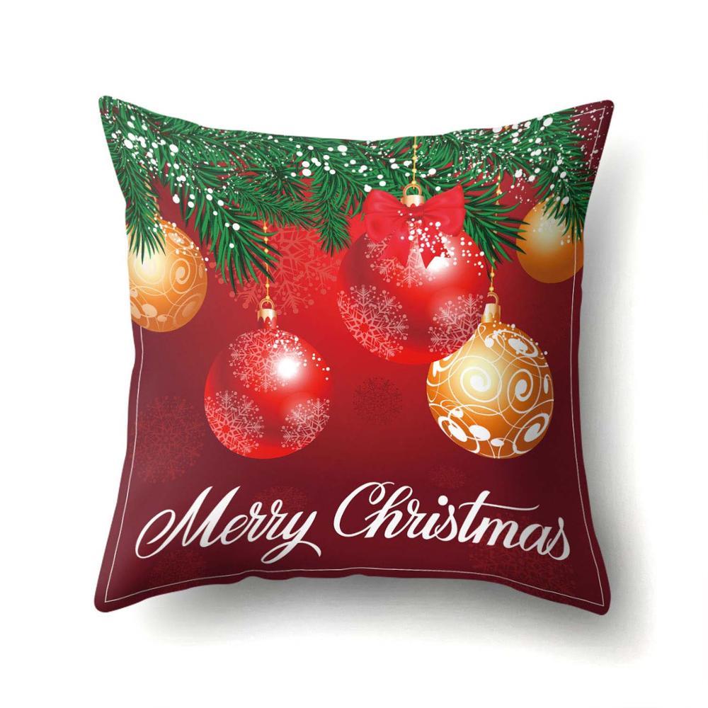 New Year Christmas Deer Snowflake Red Printing Cushion Cover Home Living Room Sofa Decoration Polyester Pillow Cover