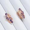Round Purple Zircon Leaf Design Golden Earrings for Women Vintage Fashion Earrings Luxury Party Jewelry