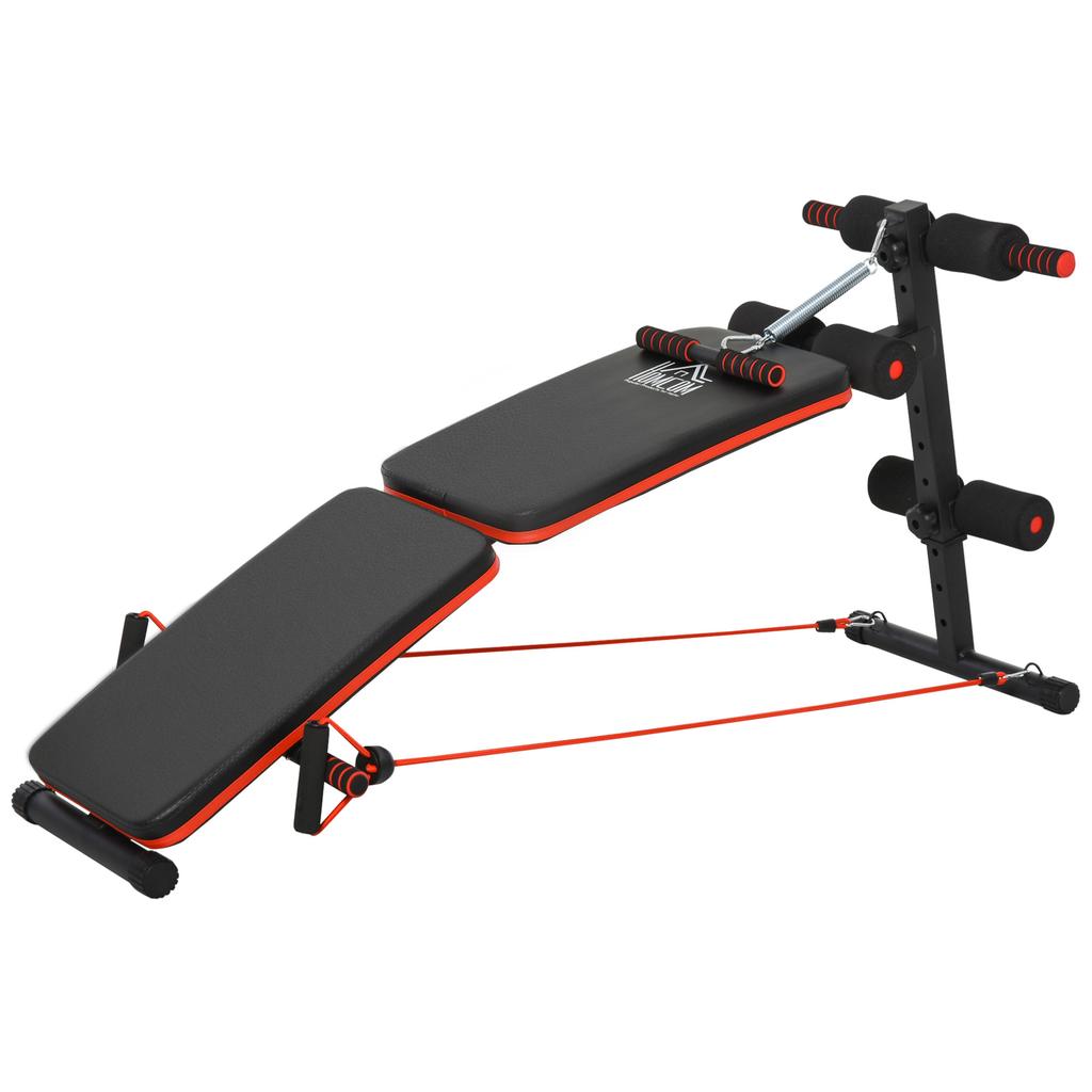 Sit Up Bench Core Workout Adjustable Thigh Support Foldable For Home Gym W Arm Pulling Rope Black