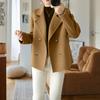 Frauen Herbst Winter Wollmantel Zweireiher Revers Lange Ärmel Lose Einfarbig Verdickt Warme Formale Business-Stil OL Pendeln Jacke