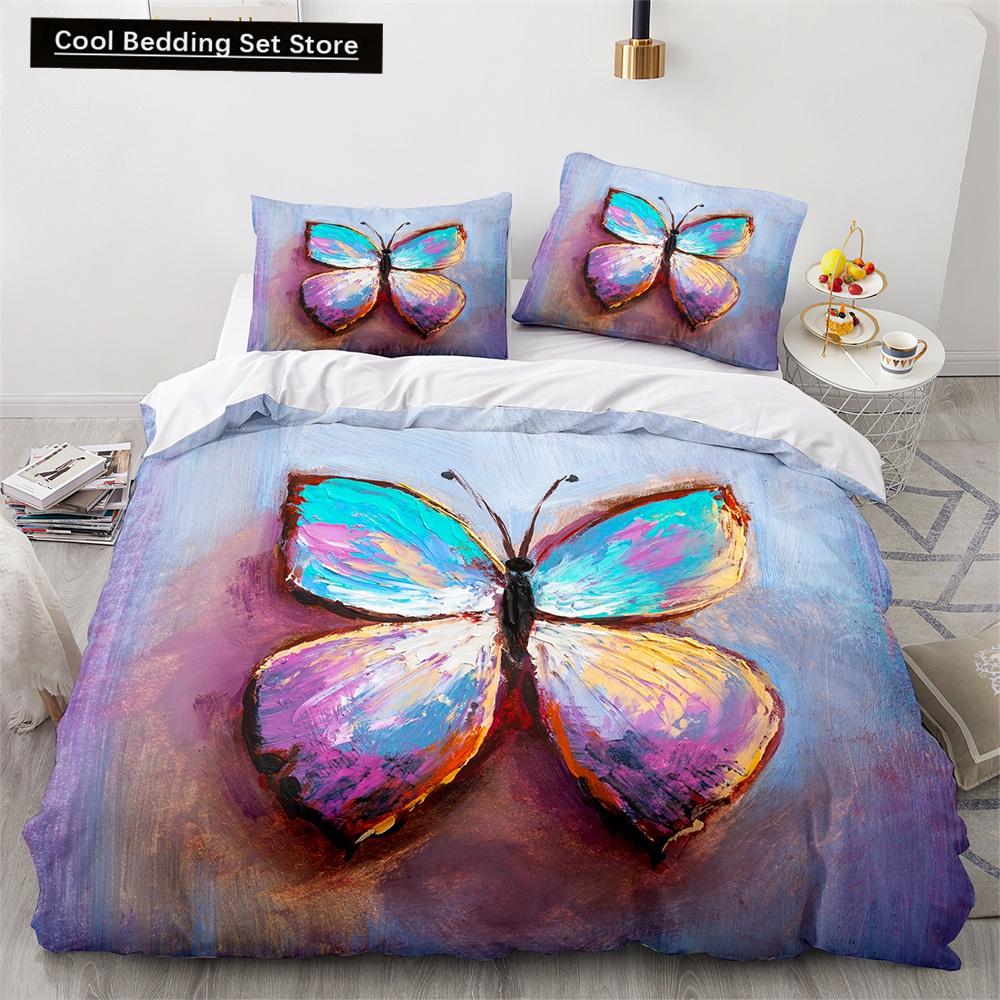 Butterfly Duvet Cover King Queen Colorful Flying Animal Bedding Set for Teens Adults Beautiful Flowers Polyester Quilt Cover