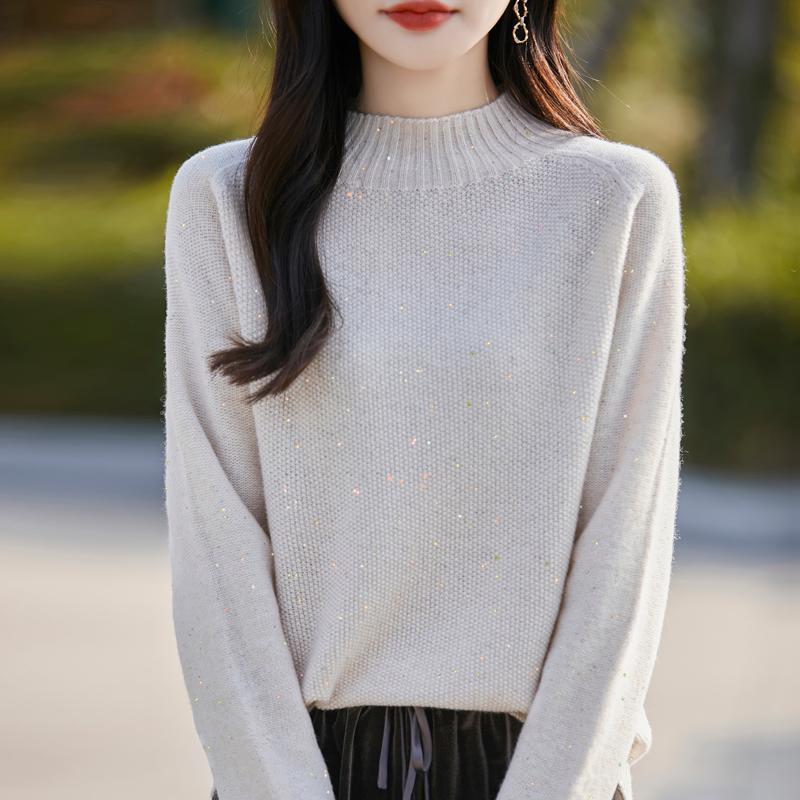 Damski sweter kaszmirowy Qinghe Cashmere 30% kaszmir 70% wełna Jesień i Zima Kaszmirowy pulower Miękki i ciepły