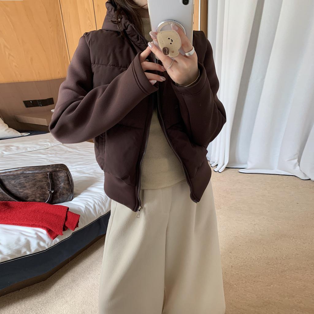 Autumn and winter new European and American style hooded waist fashion cotton jacket light and thin hooded splicing coat