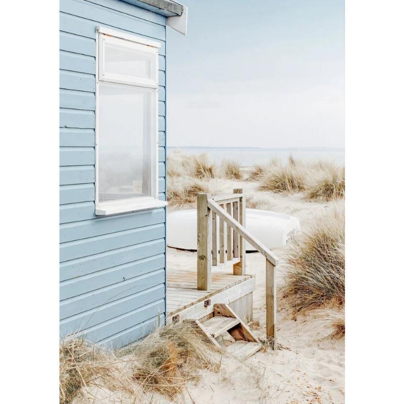 Nature Beach Sea Waves Coastal Pampass Grass Reed Sky Bus Photography Nordic Poster Canvas Printing Wall Home Decor