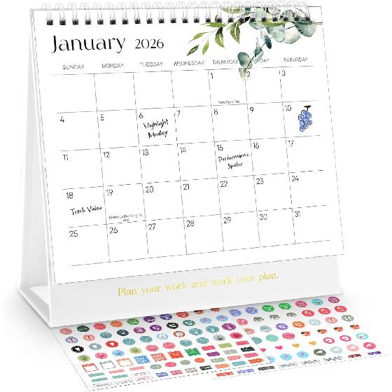 Mini Desk Calendar 2026-2027 with Stickers, 18 Months Standing Flip Small Desk Calendar 8" x 6" Runs from January Until July 2027 Mini Desktop