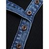 Spring Summer New Women's Washed Denim Patchwork Knit Fake Two-piece Top