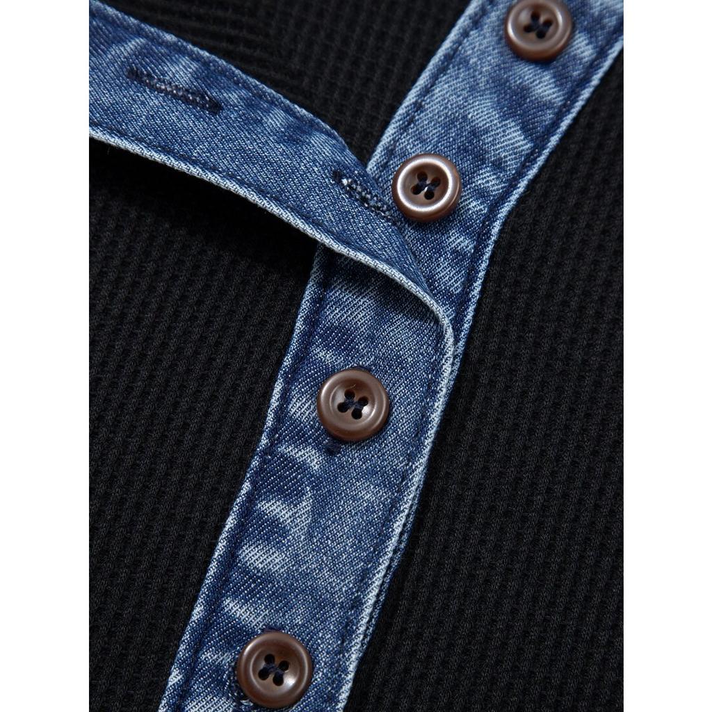 Spring Summer New Women's Washed Denim Patchwork Knit Fake Two-piece Top