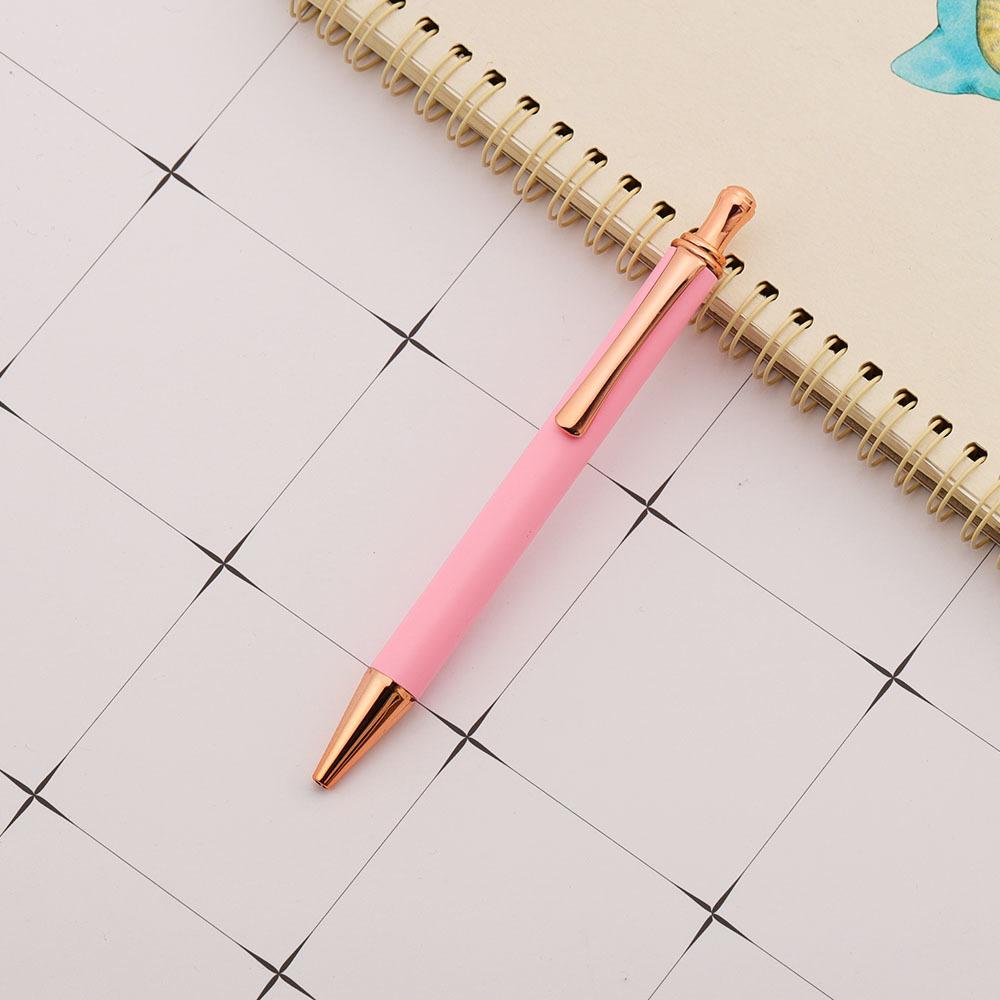 Cute Pink Press Rotate Ballpoint Pen Papetărie din metal Kawaii de lux Rechizite de birou pentru școală 5 bucăți