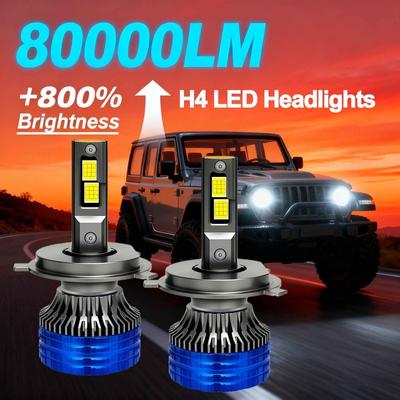 200W 80000LM H4 LED Headlight Bulbs 6000K High Low Beam Turbo Fan Auto Headlamp 12V High Power CSP 3570 Plug&Play