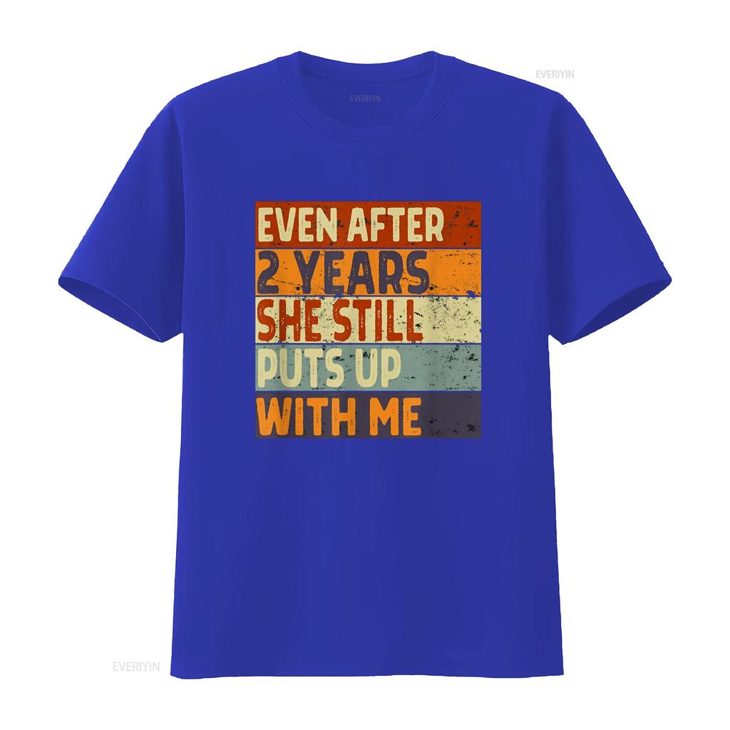 Mens Funny 2 Years Marriage Wedding Anniversary for Him T Shirt Vintage Washed Streetwear Breathable Casual