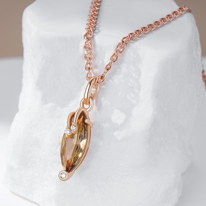 Rhombus Brown Natural Zircon Pendant Necklace For Women Fashion Rose Gold Color Vintage Party Fine Daily Jewelry