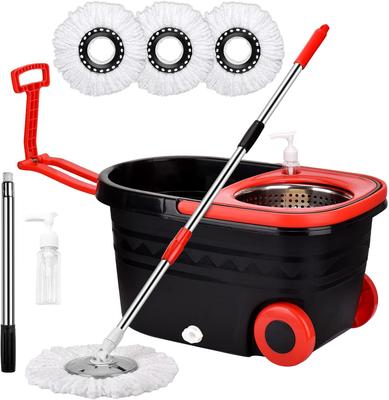 Sada kbelíku na mop Spin Mop 360° Systém na čištění podlah s 3 náhradními hlavicemi z mikrovlákna, Prodloužená rukojeť Domácí potřeba