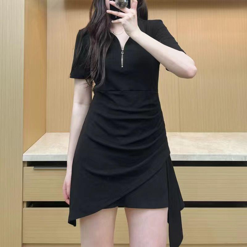 Large POLO Neck Women's Dress Spicy Girls Dress Slim Irregular Knit Skirt