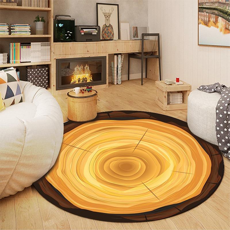 Rustic Wood Tree Ring Round Rug Natural Wood Grain Tree Stump Circular Rug Farmhouse Cabin Decor Non-Slip Mat for Living Room 80cm x 80cm