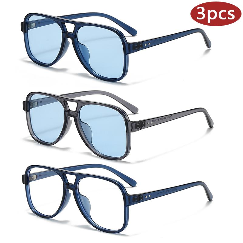 3pcs Retro Double Bridge Oversized Sunglasses Classic Rectangle UV Protection Driving Eyewear  Big Shades ladies Eyewear