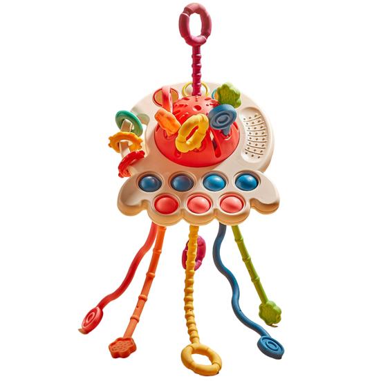 Baby Octopus Pull String Toy Toddlers Boys Girls Educational Learning Activity Fine Motors Grasping Skills Octopus Shape Fidget Sensory Toy