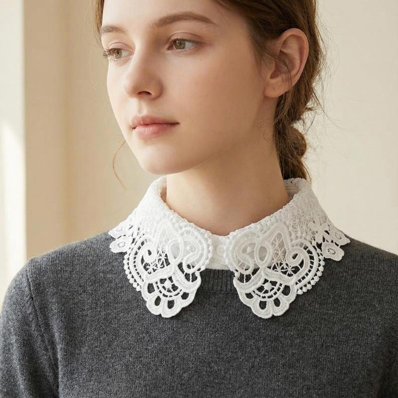 Elegant Detachable Lace Collar For Women Soft Mesh Fabric Easy To Wear Perfect For Office And Party Outfits