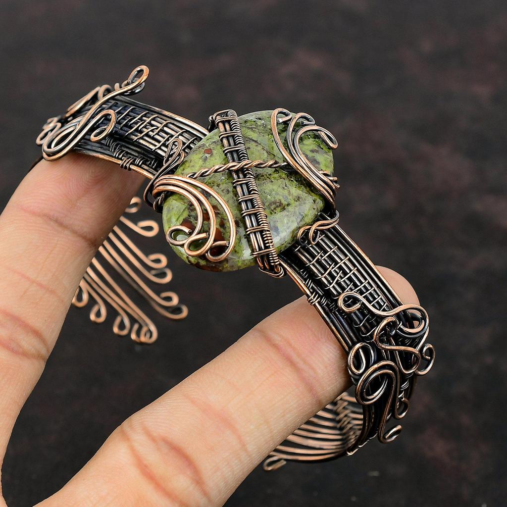 Dragon Bloodstone Bangle Copper Wire Wrapped Gemstone Cuff Bracelet Adjustable Bangle Handmade Wire Wrapped Jewelry Copper Jewelry For Gift