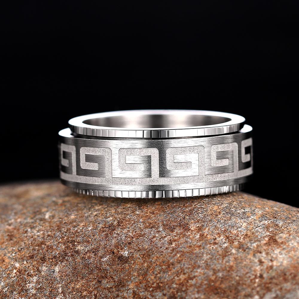 Simple Titanium Steel Couple Rings Fashion Rotating Ring for Men Embossed Great Wall Pattern Jewelry Gifts