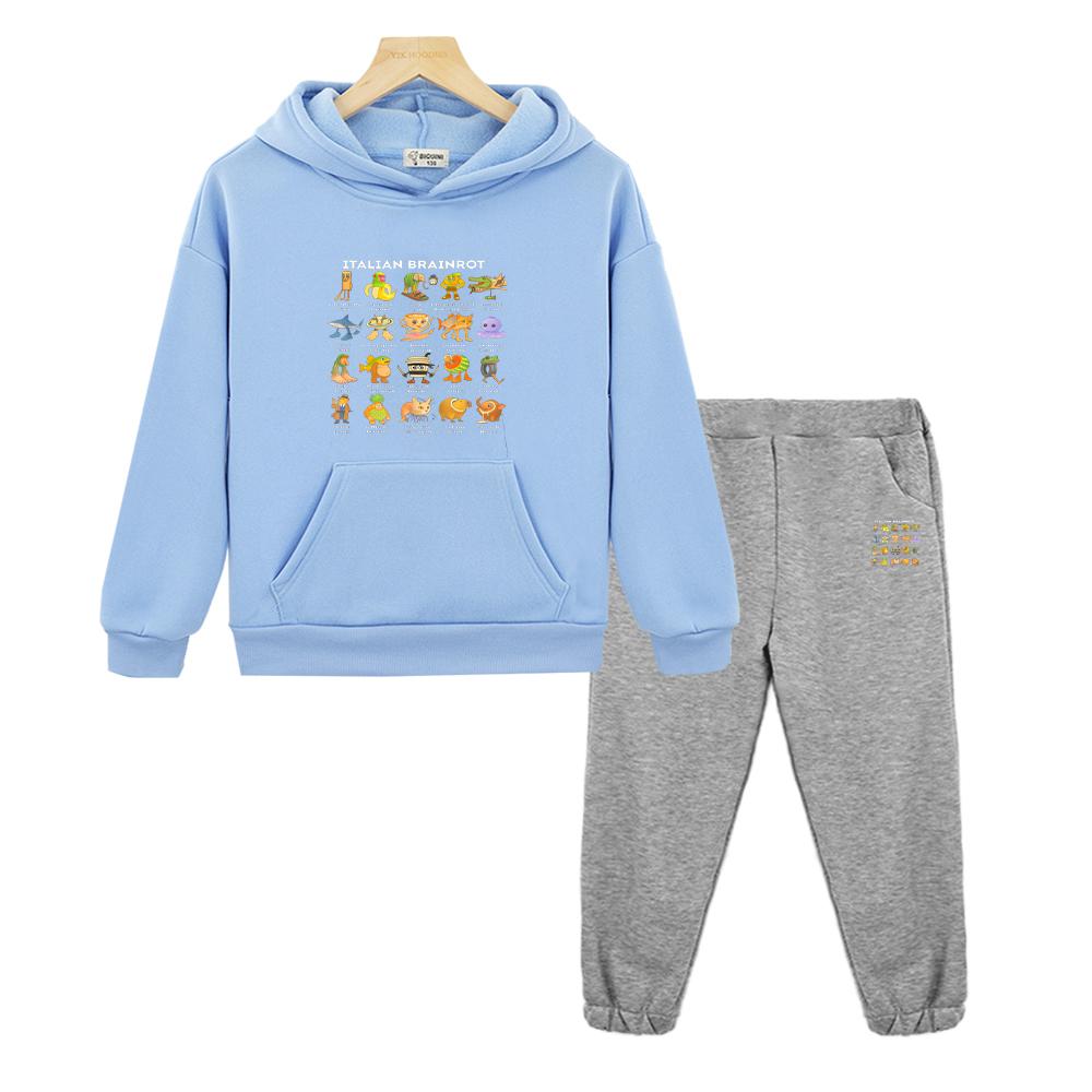 boys girls Hooded Sets Italian Brainrot Autumn Anime hoodie Fleece Sweatshirt Jacket 2pcs pullover+Pants kids boutique clothes